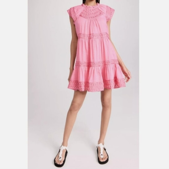 Veronica Beard Preppy Keely Tiered Ramie Mini Dress Size 10  Barbiecore - Picture 4 of 16